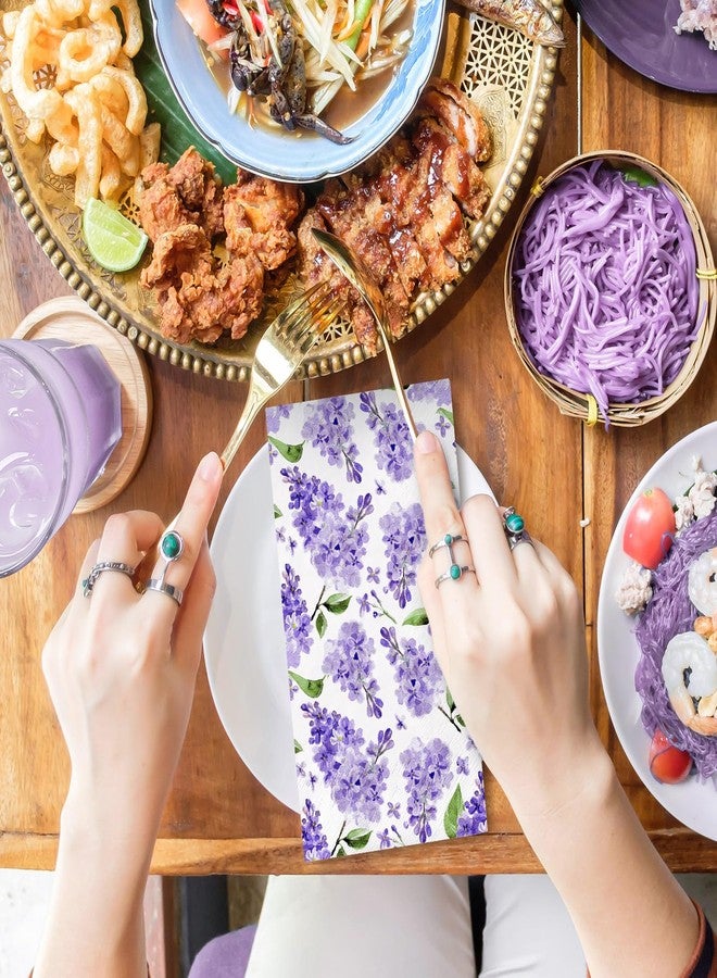 JarThenaAMCS 100Pcs Watercolor Floral Guest Napkins Purple Lilac Flower Disposable Napkins Dinner Hand Towel Paper Napkins For Bathroom Wedding Birthday Party Table Supplies - Image 4